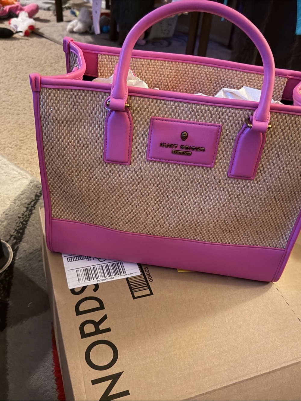 Pink Straw-Trim Tote - Picture 2 of 15